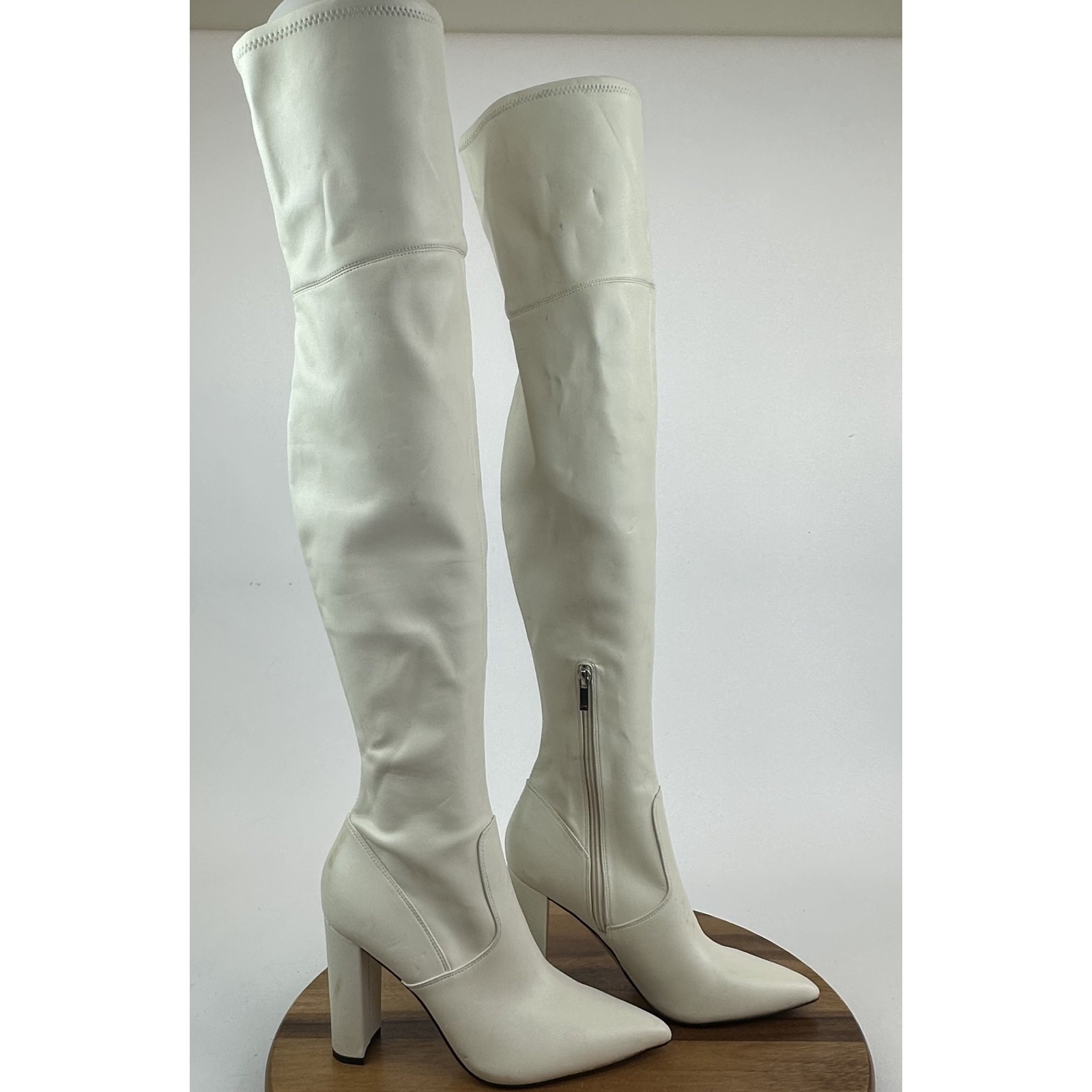 New Womens Marc Fisher Ltd Garalyn Ivory Faux Leather Over The Knee Boots Sz 10